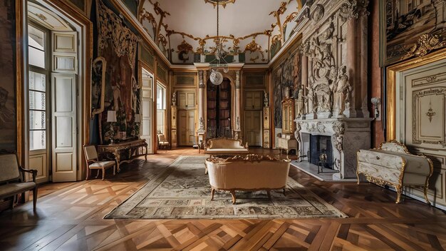 Photo vue intérieure d'une des belles salles du palais d'ajuda situé à lisbonne, au portugal