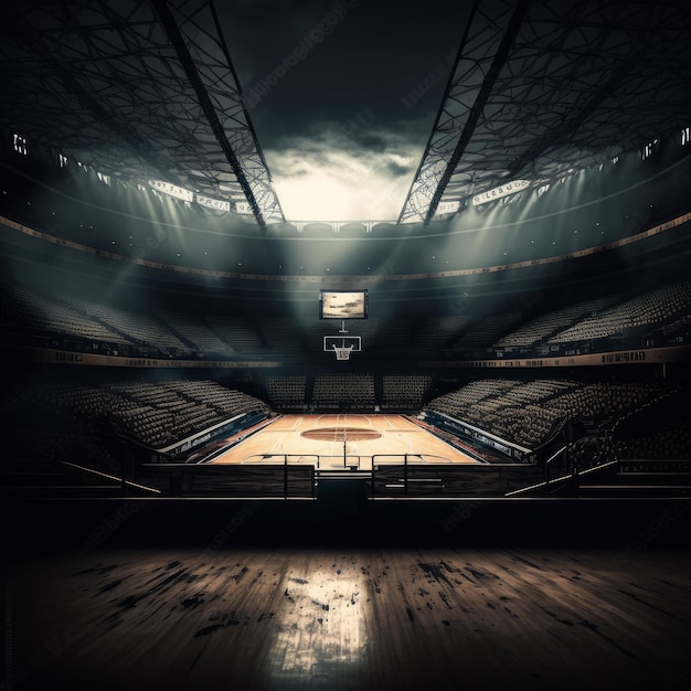 Vue intérieure d'un stade de basket illuminé Illustration AI Generative