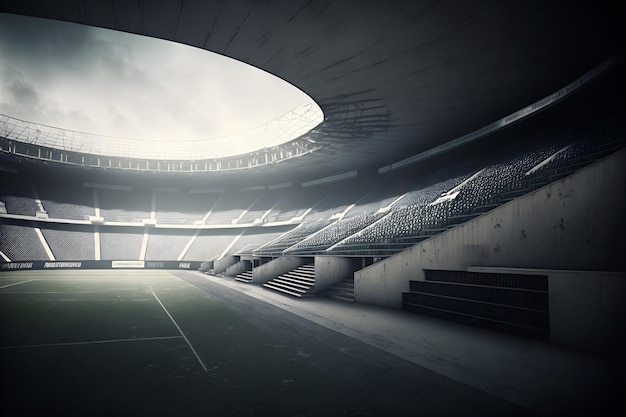 Vue intérieure d'un stade de football illuminé pour un jeu Art généré par un réseau de neurones