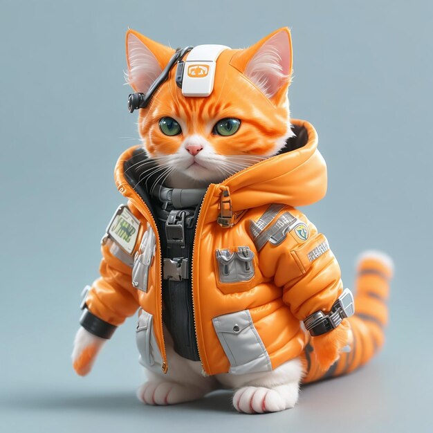 Photo vue isométrique d'un chat soldat futuriste hyperréaliste et mignon