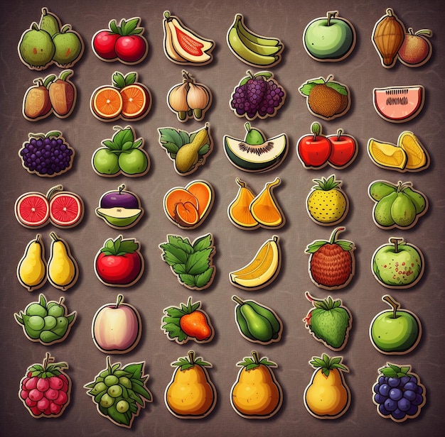 vue isométrique des icônes de fruits de l'actif du jeu