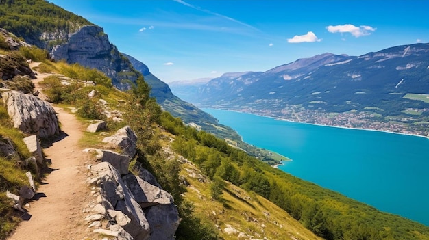 vue sur le lac Annecy depuis le col du Forclaz