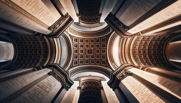 Photo vue à large angle bas détail du plafond de l'arc de triomphe réaliste