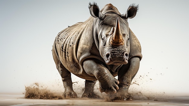 vue latérale du rhinocéros isolée sur fond blanc IA générative