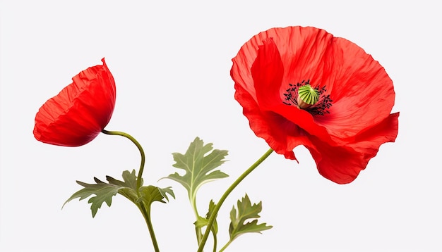 Vue latérale d'élévation de fleur de pavot isolée sur fond blanc