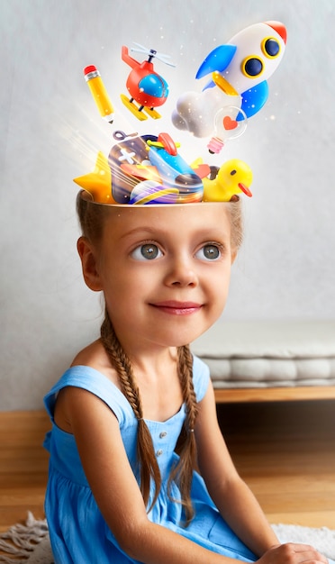 Photo vue latérale d'un enfant mignon avec une grande imagination