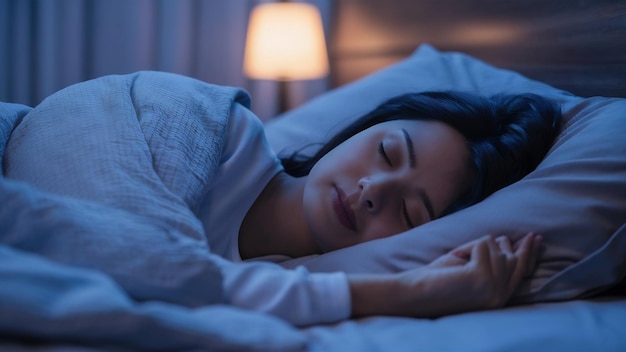 Vue latérale d'une femme endormie dans un lit