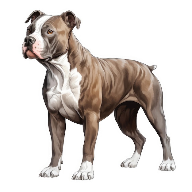 Vue latérale gracieuse et majestueuse d'un Pit Bull Terrier américain illustré sur un Ba blanc