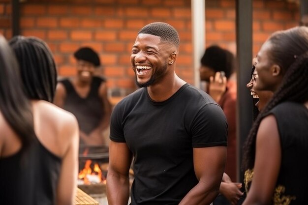 Photo vue latérale d'un homme qui assiste au barbecue pour ses amis