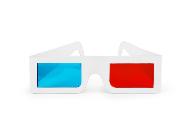 Photo vue latérale d'une paire de lunettes 3d isolé sur fond blanc.