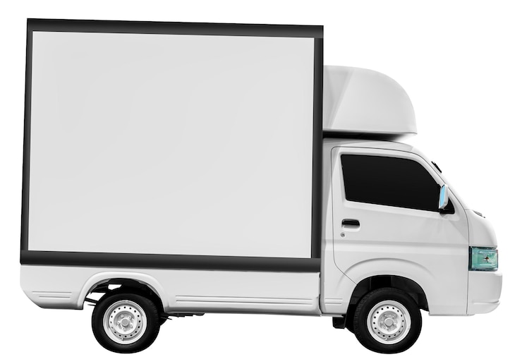 Photo vue latérale de petit camion réfrigéré blanc isolé sur fond blanc avec chemin de coupe