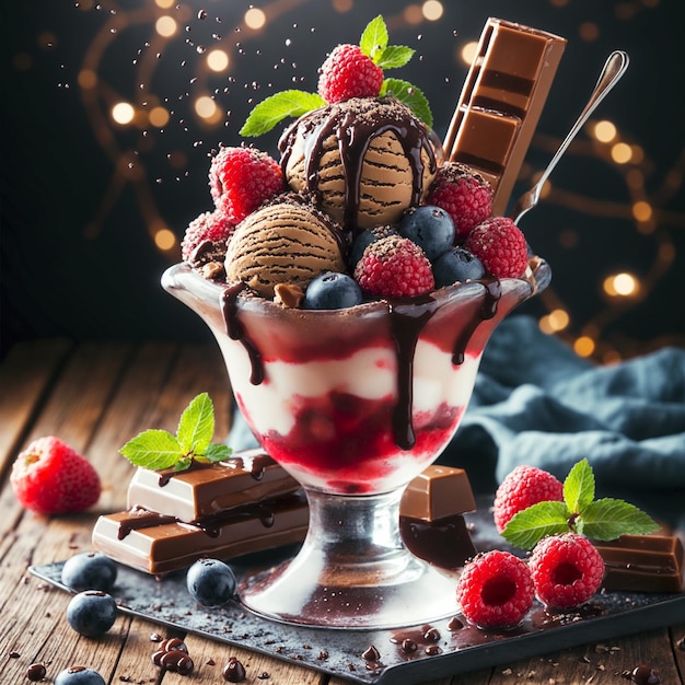 vue latérale de la photo crème glacée au chocolat avec noix et rouleaux de galettes