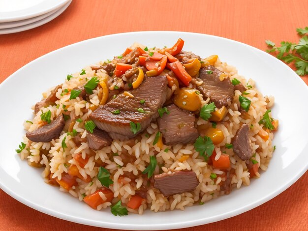 vue latérale pilaf avec de la viande de bœuf bouillie sur une assiette