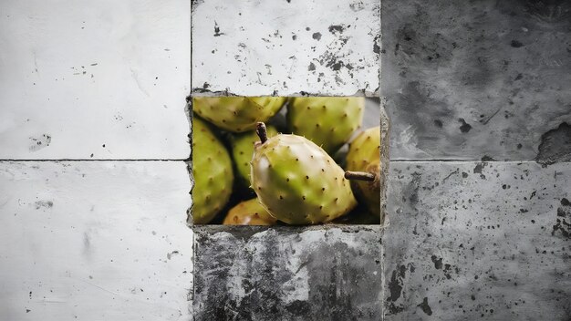 Photo vue latérale des poires épineuses sur une surface blanche et grise grincheuse