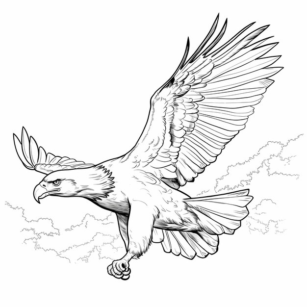 Vue latérale très détaillée de l'aigle réaliste Page de coloriage pour adultes