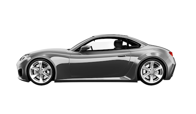 Vue latérale d'une voiture de sport grise en 3D