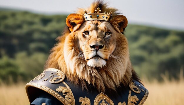 Photo vue d'un lion avec une couronne sur la tête