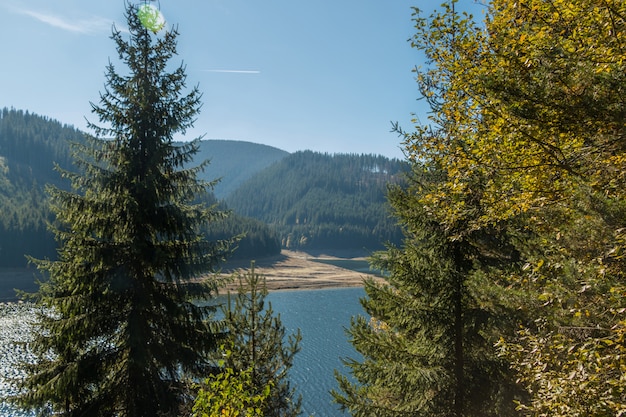 Une vue lointaine sur le lac