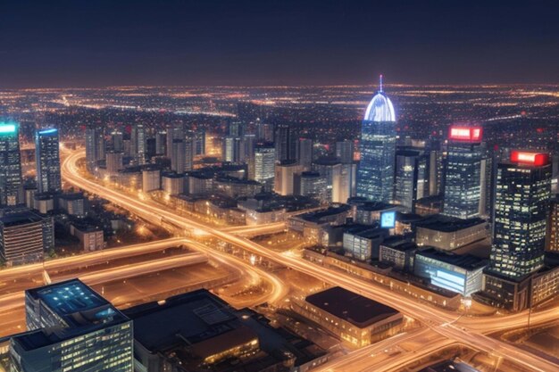 vue des lumières de la ville et des gratte-ciel la nuit