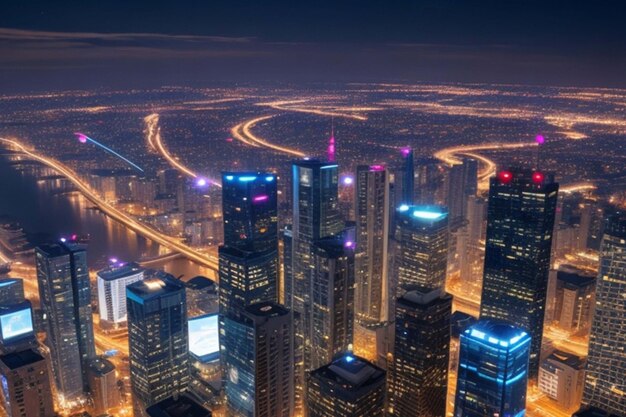 vue des lumières de la ville et des gratte-ciel la nuit