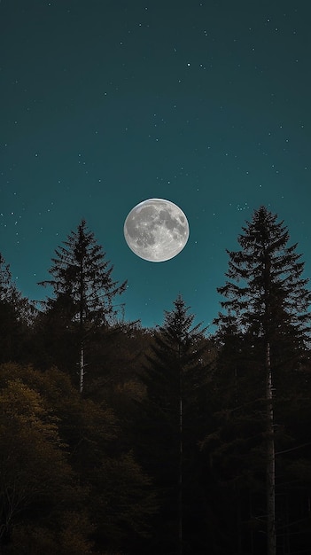 Vue de la lune la nuit avec la forêt