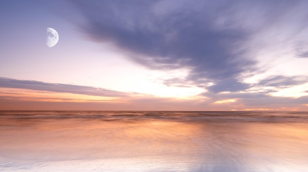 Vue de la lune se levant au-dessus de la mer avec un ciel nuageux au-dessus de l'horizon la nuit Eau de mer calme à la plage de Torrey Pines en Californie Paysage majestueux et paisible pour les vacances d'été