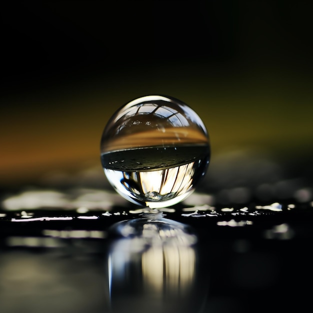 Vue macro de la boule de goutte d'eau IA générative