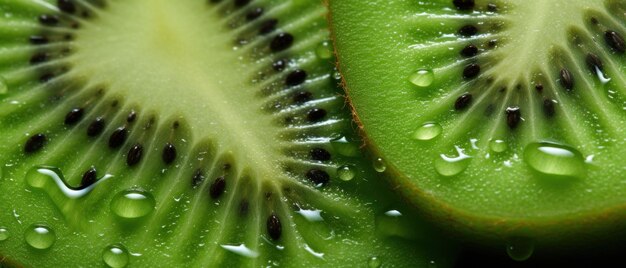 Vue macro détaillée de la pulpe juteuse de kiwi mettant en valeur sa teinte verte luxuriante et ses motifs de graines AI Generative