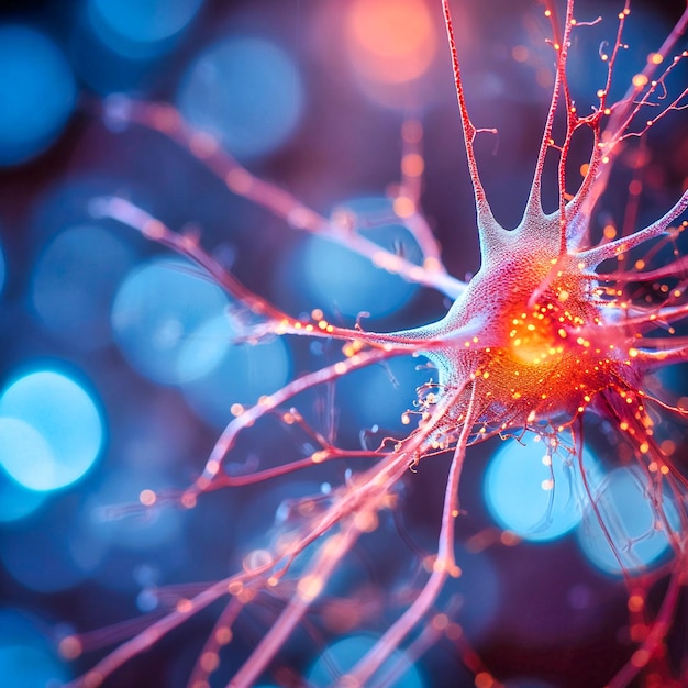 Une vue macro d'un neurone à l'intérieur d'une cellule nerveuse cérébrale IA générative