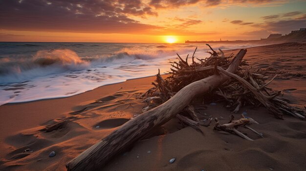 Vue magnifique du coucher de soleil depuis la plage