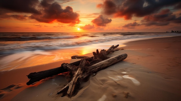 Vue magnifique du coucher de soleil depuis la plage