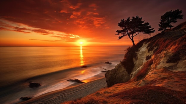 Vue magnifique du coucher de soleil depuis la plage