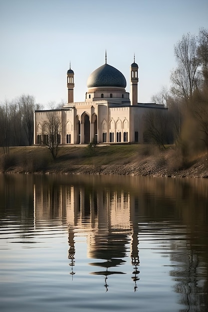 Vue de la magnifique mosquée du bord du lac ai générative