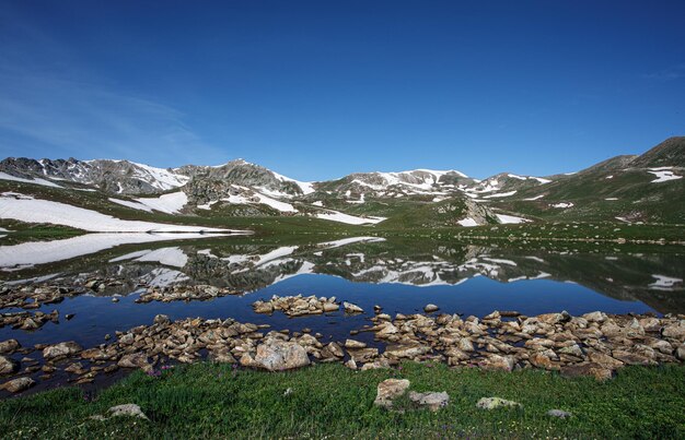 vue sur un magnifique paysage de montagne avec un lac