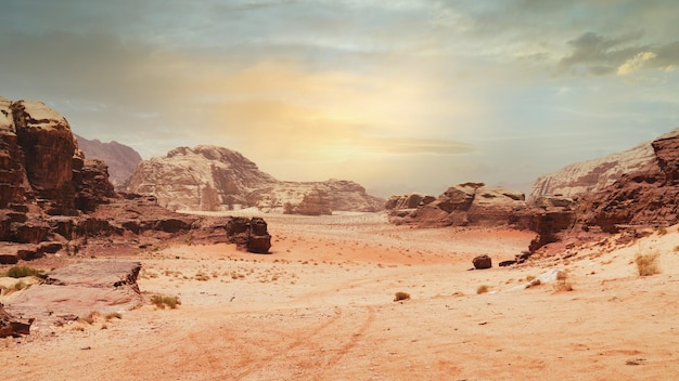 Vue majestueuse sur le désert de Wadi Rum Jordan Sunrise Wallpaper
