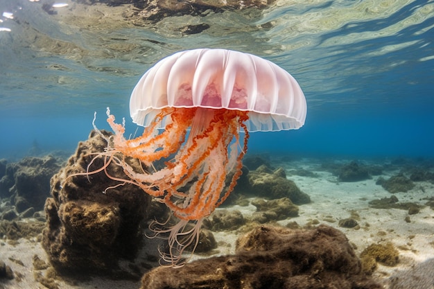 Vue des majestueuses méduses dans l'océan