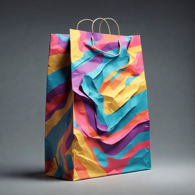 Vue de maquette de sac en papier shopping coloré