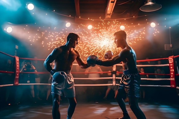 Vue d'un match de boxe dans le ring générative ai