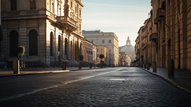 vue matinale des rues vides de rome IA générative