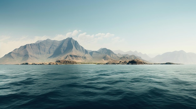 Photo vue sur la mer au milieu de la mer isolée sur le fond des montagnes africaines