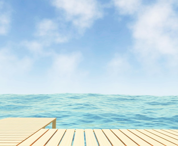 Photo vue sur la mer avec chemin en rendu 3d