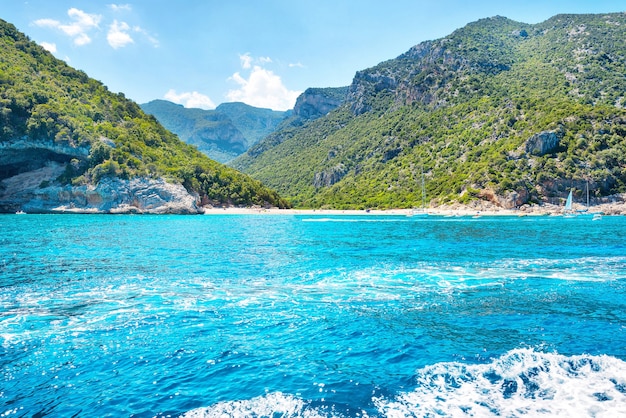 Vue de la mer à la côte verte et à la plage de l'île