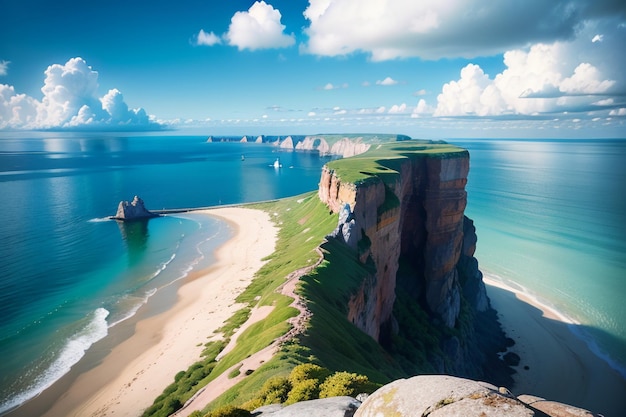 Une vue sur la mer du haut d'une falaise