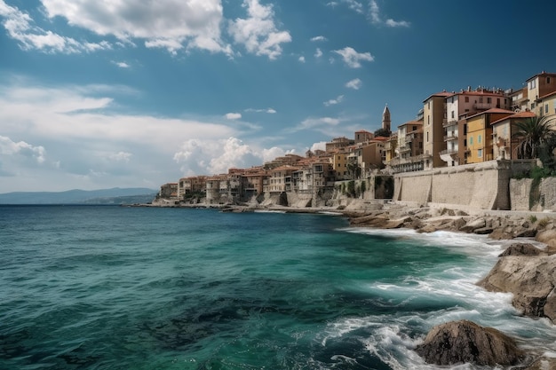 Vue sur la mer de la ville méditerranéenne Générer Ai