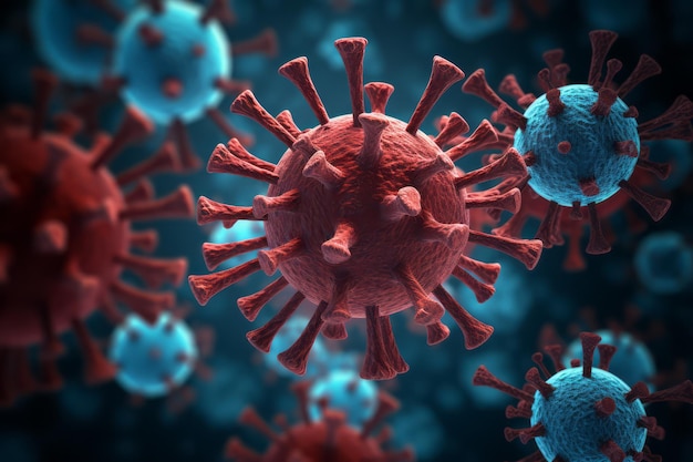 vue microscopique des cellules flottantes du virus de la grippe