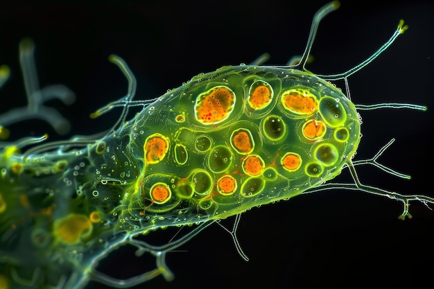 Vue microscopique détaillée d'une algue verte