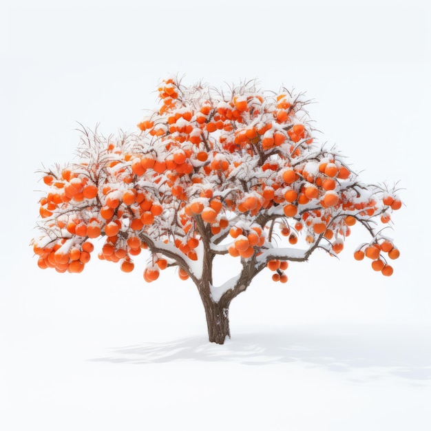 Vue minimaliste de l'avant d'un persimmon orné de neige