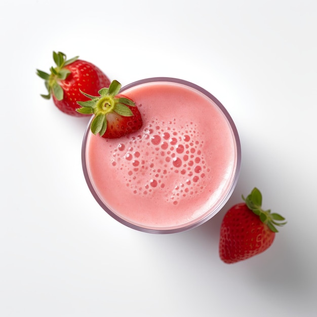 Photo vue minimaliste du haut d'un smoothie de fraise isolé