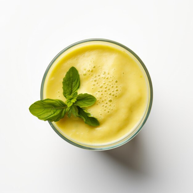 Vue minimaliste du haut d'un smoothie isolé de basilic d'ananas