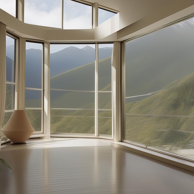 Vue sur la montagne dans la fenêtre de la maison de luxe